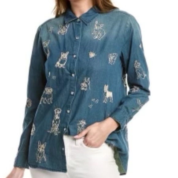 Johnny Was Tops - Johnny Was “For dog lovers only” pearl button embroidered western shirt NWT RARE